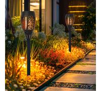 Lampe solaire effet feu torche solaire effet flamme lampe de jardin torche noire, plastique, ampoule LED orange, H 50 cm, lot de 2