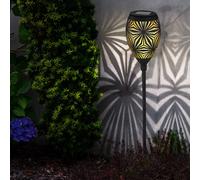 Lampe solaire, noire, lampe d'extérieur, lampe à brancher, lampe de terrasse, poinçonnage décoratif, métal doré, 1x LED blanc chaud, DxH 11x58 cm