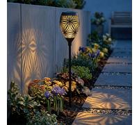 Lampe solaire, noire, lampe d'extérieur, lampe à brancher, lampe de terrasse, poinçonnage décoratif, métal doré, 1x LED blanc chaud, DxH 11x58 cm