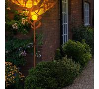 Lampes solaires pour extérieur jardin lampe à brancher IP44 batterie lampes solaires jardin, tournant, métal rouille verre ambre craquelé, 1x LED 3000K, DxH 14.5x90cm