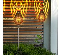 Lampe solaire d'extérieur, lampe à brancher, lampe de jardin rétro, abat-jour avec motif, acier inoxydable, cuivre noir, 1x LED 3000 K blanc chaud, LxlxH 8x8x85 cm, lot de 2