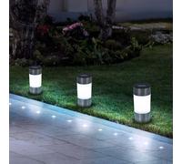 Kit de lampes solaires, lampes à brancher en acier inoxydable, lampes d'extérieur, lampe solaire, lampe de jardin, LED blanc chaud, DxH 6,3x23,5 cm, lot de 3