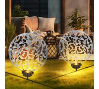 Lampe solaire à brancher, lampe solaire, ronde, lampe d'extérieur, décoration de jardin, piquet de sol, effet lumineux, métal argenté antique, 2x LED blanc chaud, LxlxH 30x10x41 cm, lot de 2