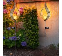 Lampe solaire sur prise flamme lampe de jardin sur prise solaire décoration de jardin pour l'extérieur avec piquet de sol et effet lumineux, 1x LED blanc chaud, H 90 cm, lot de 2