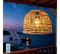 Lampe Solaire Suspendue Extérieur Rotin Dimmable avec Télécommande IP65 Étanche Suspension Solaire LED pour Jardin Balcon Terrasse Pergola Déco Bohème