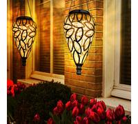 Lampe solaire décoration de jardin suspension lampe d'extérieur lampe solaire LED suspendue, en forme de goutte, métal noir, plastique transparent, 16x LED, DxH 13,5x 50 cm, lot de 2