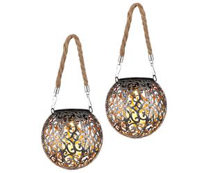Lampe solaire suspension lumière décoration de jardin LED jardin rond extérieur table lumineuse suspension en forme de boule, métal cuivre argent, 1x LED, DxH 12x26 cm, lot de 2