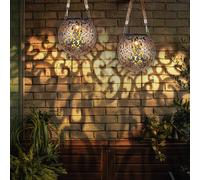Lampe solaire suspension lumière décoration de jardin LED jardin rond extérieur table lumineuse suspension en forme de boule, métal cuivre argent, 1x LED, DxH 12x26 cm, lot de 2