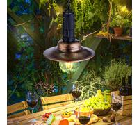 Lampe solaire LED suspendue, lampe de balcon, lanterne d'extérieur industrielle, métal foncé, verre transparent, DxH 15,5x50 cm