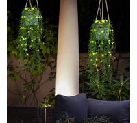 Lampe Solaire Suspension Plantes Artificielles LED Chanvre Lampe Balcon 2er Set