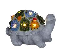 Lampe solaire tortue figure de jardin Deko lampe de jardin gris fleurs multicolore balcon, IP44, batterie, plastique, 1x LED, LxlxH 26x14,8x17 cm