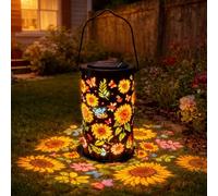 Lampe Solaire Tournesol pour Jardin, Lanterne Extérieure en Métal Étanche, Éclairage Décoratif pour Terrasse, Patio, Balcon et Allée (1 pcs)