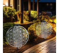 Lampe solaire lampe décorative orientale lampe de jardin fleur de vie lampe solaire pour l'extérieur, métal, piquet de terre, 1x LED, LxlxH 40x40x51 cm, lot de 2