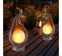 Lampe solaire lampe solaire lampe d'extérieur lampe de jardin lampe d'extérieur zone d'entrée, IP44 anti-éclaboussures optique flamme argent or, 36x LED 0,06W blanc chaud, H 26,5 cm, lot de 2