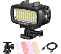 Lampe sous-marine étanche de 40 m,lumière vidéo LED haute puissance à intensité variable avec support griffe et 4 filtres de couleur pour caméras d'action Gopro/ et appareils photo reflex
