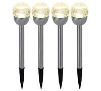 Lampe sphérique Lampe extérieure Lampe solaire, lampe de jardin en optique verre brisé, lampe d'allée, batterie intégrée, acier inoxydable, argent, LED, DxH 6x24,5cm, set de 4 pièces