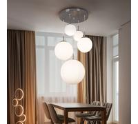 Lampe Sphérique Suspendue Plafonnier 5-Flammig E27 Glas Opale Blanc Métal Argent