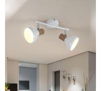 Plafonnier Spot 2 flammes Spot de plafond blanc Plafonnier 2 spots, spot pivotant, aspect bois, douilles E14, LxlxH 35,5x13x16 cm, Wofi 775502069000