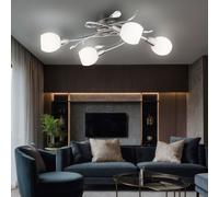 Lampe Spot Luminaire de Salon Plafonnier LED Nickel-Mat Glas Opale Feuilles Film