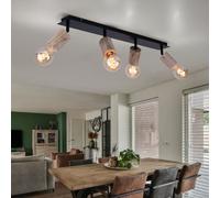 Lampe Spot Luminaire Sportif Plafonnier 4 Flammes Bois Naturel Noir Mat Longueur