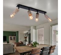 Lampe Spot Luminaire Sportif Plafonnier 4 Flammes Bois Naturel Noir Mat Longueur