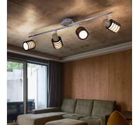 Spot de plafond plafonnier pivotant chrome plafonnier rétro verre, 4 flammes accents bois, 4x E14, L 70 cm