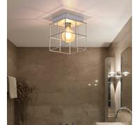 Plafonnier Plafonnier à 1 lampe salon spot industriel E27, grille métallique couleur zinc, 1x douille E27, LxlxH 20x20x20 cm