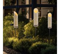 Lampe enfichable bambou Lampe solaire piquet de terre Lampe bambou solaire, décor découpé, vert, LED blanc chaud, DxH 12x79,5 cm, set de 3 pièces