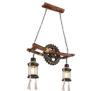 Lampe Steampunk Lampe à suspendre Vintage Industrial Lampe à suspendre Bois Métal, Lanterne Roue dentée, Verre, laiton, 2x E27, LxLxH 62x20x110 cm