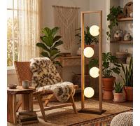 Lampe sur pied à LED, lampadaire de salon, interrupteur au pied, bois et verre, noir, H 110 cm