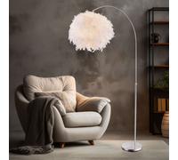 Lampadaire, réglable en hauteur, lampe à arc avec ressorts, lampadaire, lampe de salon, blanc argenté, 1x E27, LxH 96x141-196 cm