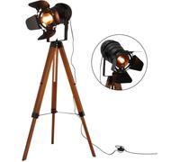 Lampe sur pied cinéma trépied bois, projecteur noir orientable, style rétro industriel marin, E27.