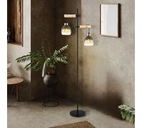 Lampadaire LED Lampe de salon à 2 flammes, réglable en hauteur, verre fumé bois, 2x 7W 2x 806lm blanc chaud, LxH 48 x 168 cm