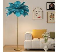 Lampe sur Pied en Plumes d'autruche, Lampe LED à intensité Variable avec Interrupteur à Pied pour Salon, Finition dorée, Ampoules G4, Blanc, L