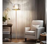 Lampadaire aspect bois Lampadaire cristaux Lampe de salon Lampe d'appoint, métal, douille E27, DxH 35x150 cm