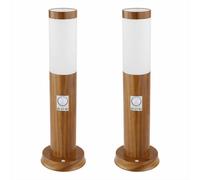 Lampe sur pied Lampe de socle avec détecteur de mouvement imitation bois Borne extérieure Acier inoxydable, plastique blanc, 1x E27, DxH 7,6 x 45 cm, lot de 2