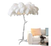 Lampe sur Pied Moderne pour Chambre À Coucher, Salon, Étude, Lampadaire en Plumes D'autruche, Lampe De Luxe en Plumes Argentées, 3 Couleurs À Intensité Variable
