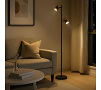 Lampadaire Lampe de salon Interrupteur à pédale noir cuivré, aluminium métal, 2x GU10 douilles, LxlxH 21,5x23x154 cm