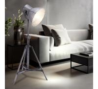 Lampadaire Salon Lampadaire 3 pieds Lampadaire industriel, Réglable en hauteur Spot mobile, Rustique Fer argenté, 1x douille E27, HxLxB 88x36x33 cm