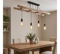 Lampe Suspended Vintage Bois Métal Noir 4 Luminaires Plafond