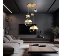 Lampe Suspendu Pendule Salle à Manger 5 à Flammes LED Boule de Verre Or Clair H