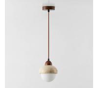 Lampe suspendue Ø15 cm en travertin et bois Davise
