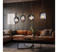 Lampe suspendue 4 flammes plafonnier en métal boule de verre suspension couleur fumée, 4x E14, 110x18,5x120cm, salon chambre salle à manger