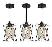 Lampe Suspendue 8 '' E27 Lustre Lanterne en Verre Noir Abat-Jour Transparent Lampes suspendues décoratives industrielles Rurales américaines Luminaire évider Corps de Lampe en Fer en métal