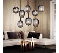 Lampe suspendue 8 flammes plafonnier en métal boule de verre suspension couleur fumée, 8x E14, 102,5x32,5x120cm, salon chambre salle à manger