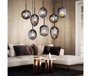 Lampe suspendue 8 flammes plafonnier en métal boule de verre suspension couleur fumée, 8x E14, 102,5x32,5x120cm, salon chambre salle à manger