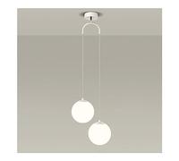 Lampe suspendue à 2 lumières en aluminium blanc, noir et doré, luminaire suspendu moderne en forme de globe en verre avec abat-jour en boule de verre, lustre réglable à double extrémité for chambre à