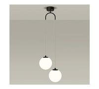 Lampe suspendue à 2 lumières en aluminium blanc, noir et doré, luminaire suspendu moderne en forme de globe en verre avec abat-jour en boule de verre, lustre réglable à double extrémité for chambre à