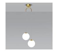 Lampe suspendue à 2 lumières en aluminium blanc, noir et doré, luminaire suspendu moderne en forme de globe en verre avec abat-jour en boule de verre, lustre réglable à double extrémité for chambre à