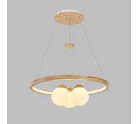 Lampe suspendue à anneau en bois, lampes suspendues rondes en bois avec abat-jour sphérique en acrylique, lustres LED modernes + douille G9 * 3, lampes à suspension de salon, lampe à suspension